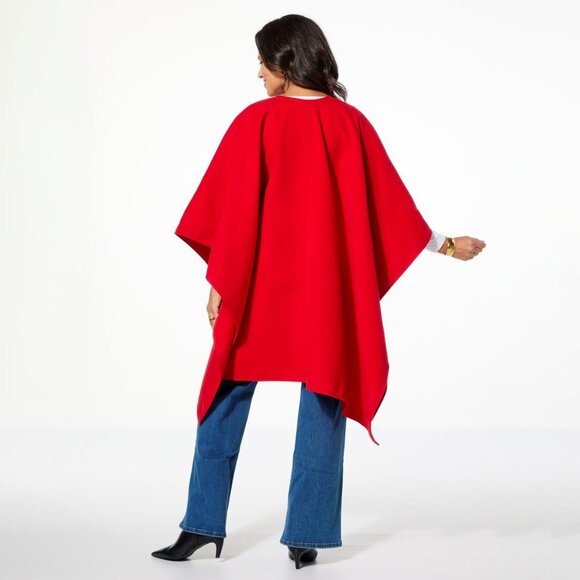 Allison Brown NY Dramatic Cape with Mega Buttons Size 2X Relaxed Fit Red Layers - Picture 2 of 7